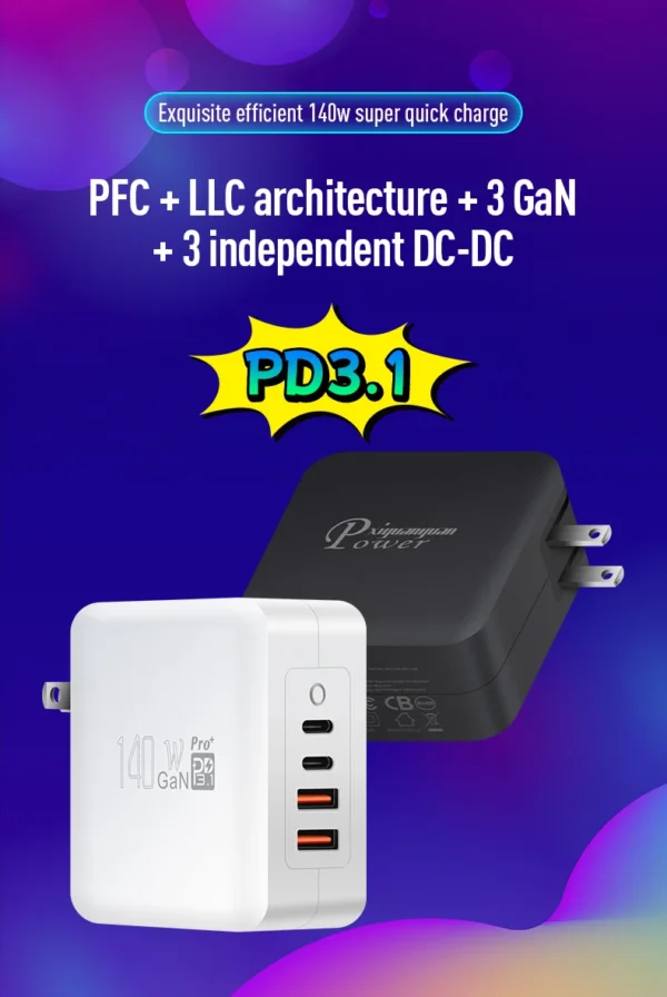 PD140CCAA GaN PD3.1 140 Вт USB-C быстрое зарядное устройство для MacBook Pro и ноутбуков - Image 2